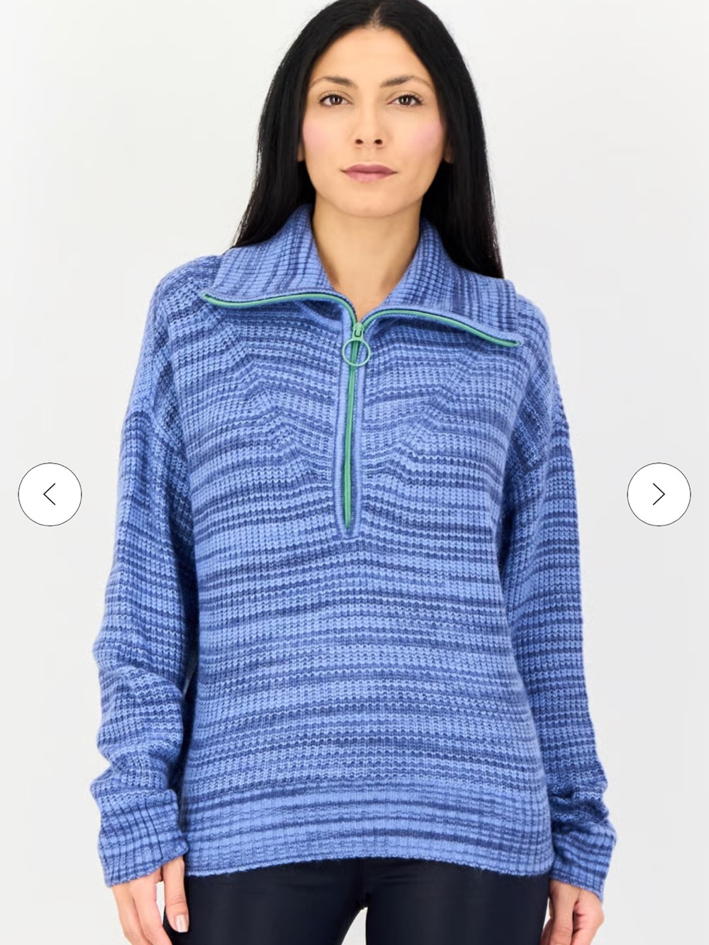 AERIE Blue Heathered Quarter Zip Sweater with Oversized Collar